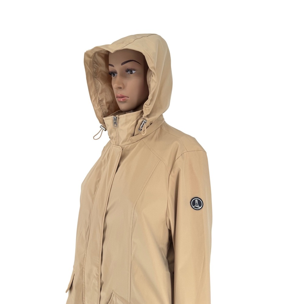 Lands End Womens Tan Khaki Hooded Raincoat Parka Jacket Size M RN 168874 - Picture 4 of 16